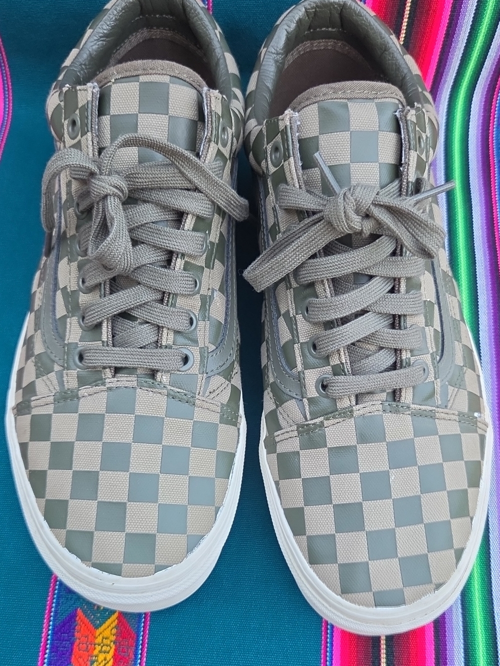 Vans Checkerboard Old Skool Sneakers - Two Tone Army Green Men's 11